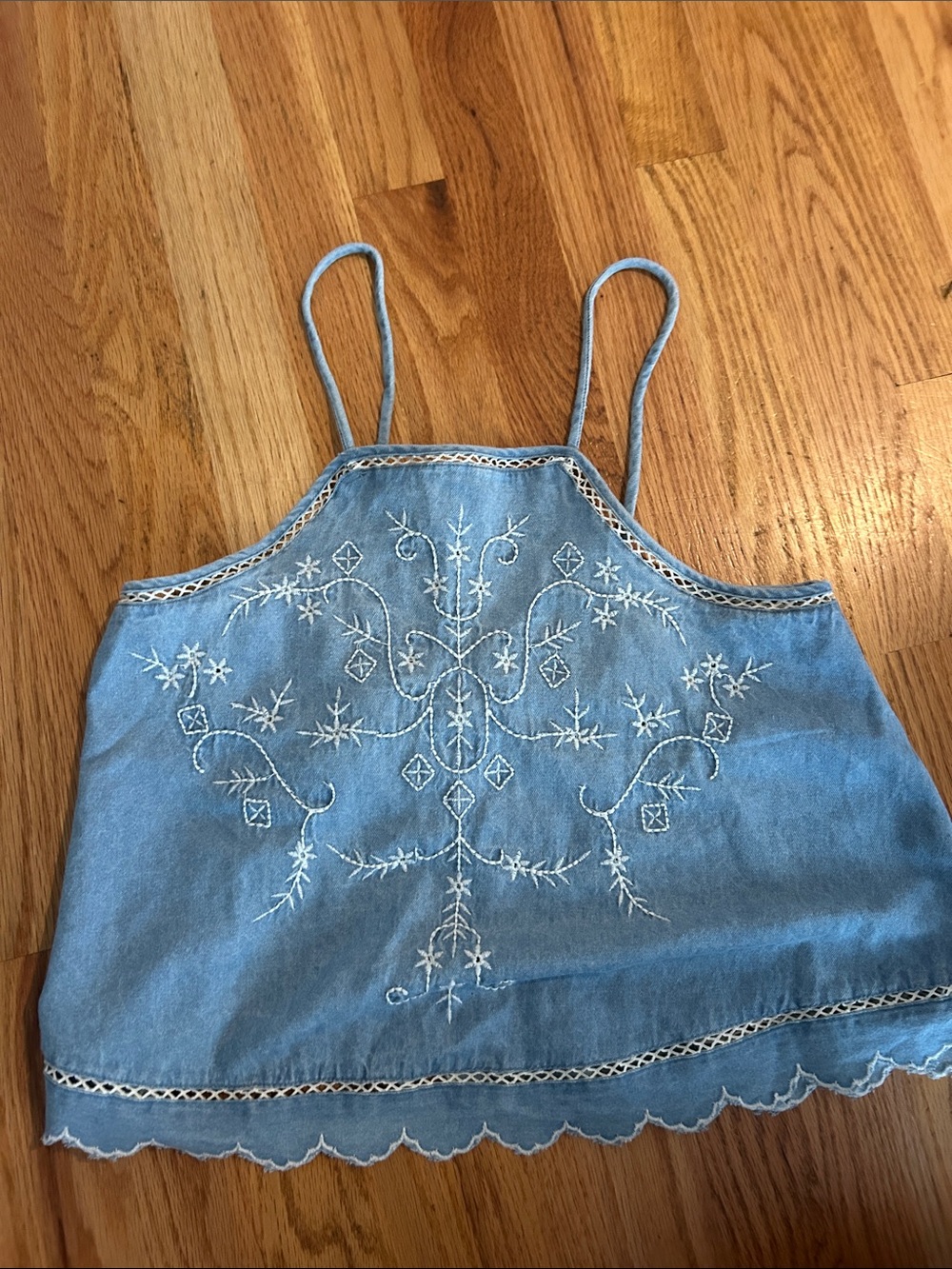 American Eagle Light Blue Denim Crop Tank